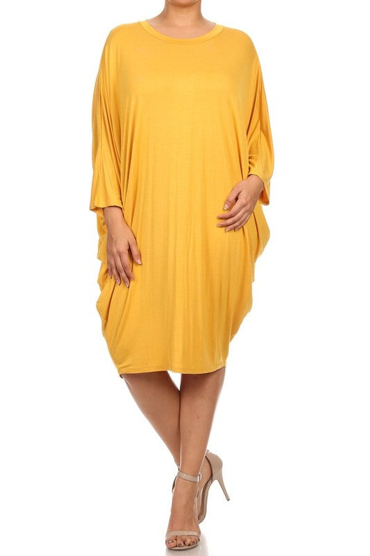 [PLUS] 3/4 Sleeve Dolman Dress | Mustard