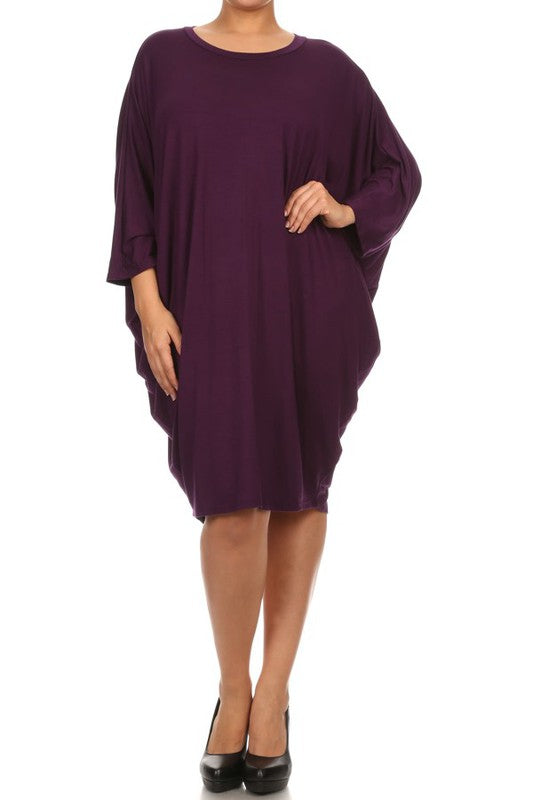 [PLUS] 3/4 Sleeve Dolman Dress | Purple