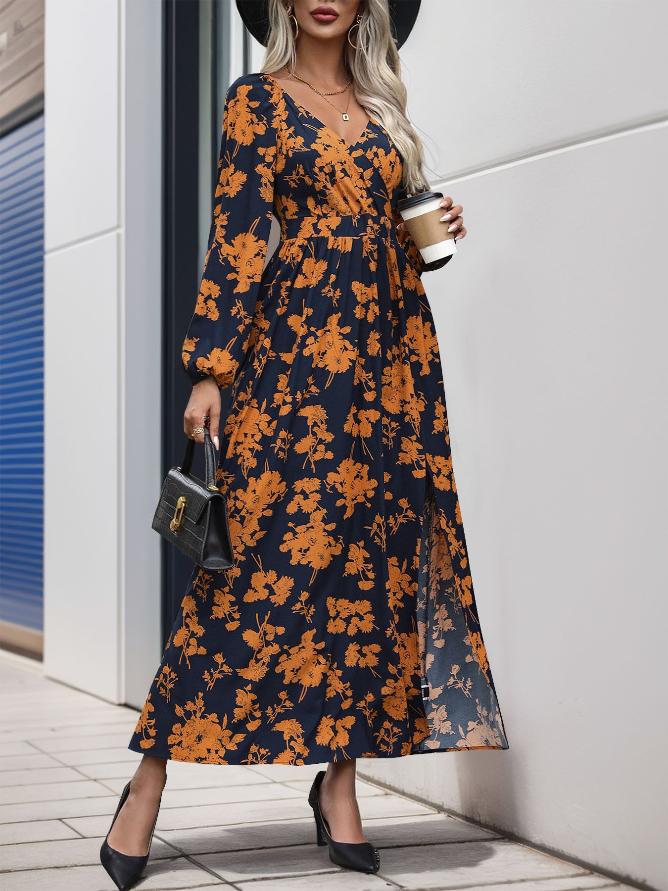 Perfee Split Printed Surplice Long Sleeve Midi Dress MonicaMichelle Boutique Perfee Split Printed Surplice Long Sleeve Midi Dress MonicaMichelle Boutique