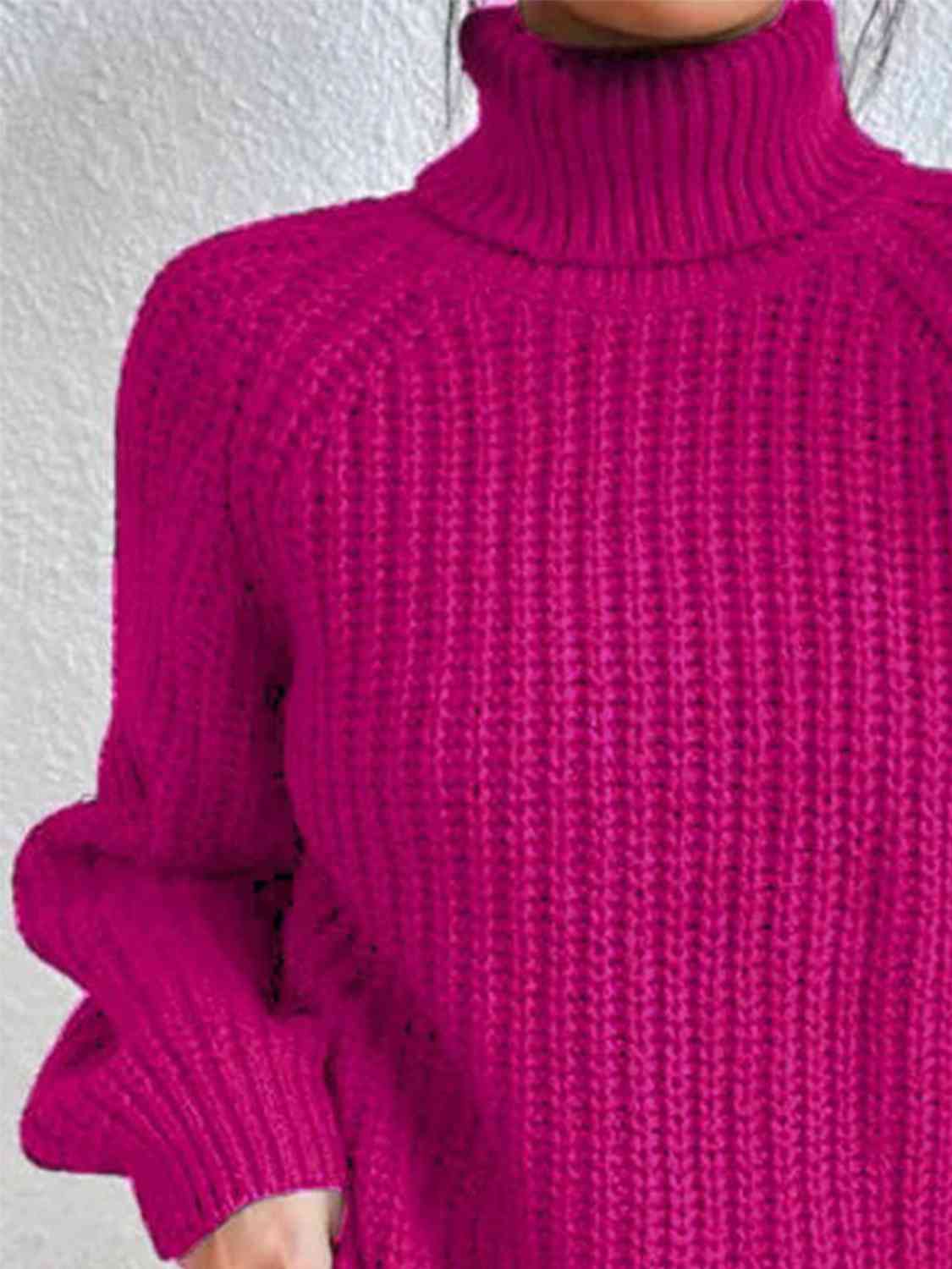 Turtleneck Rib-Knit Sweater | Deep Rose