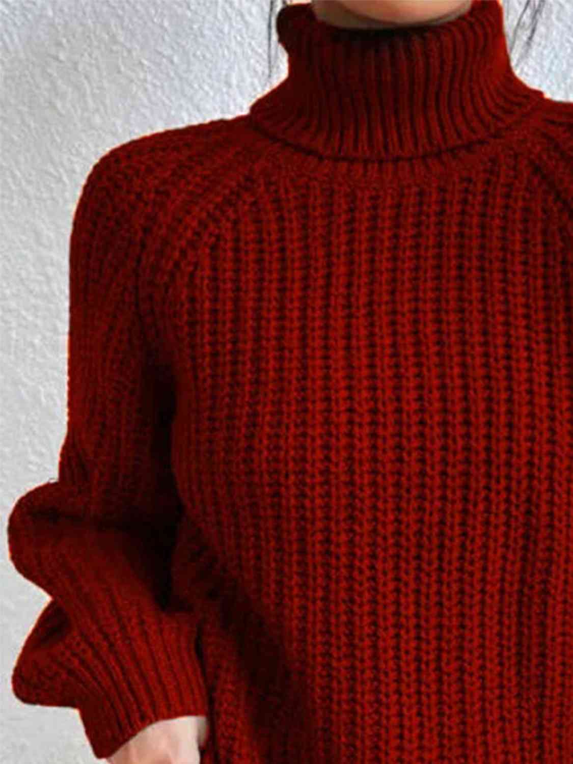 Turtleneck Rib-Knit Sweater | Wine