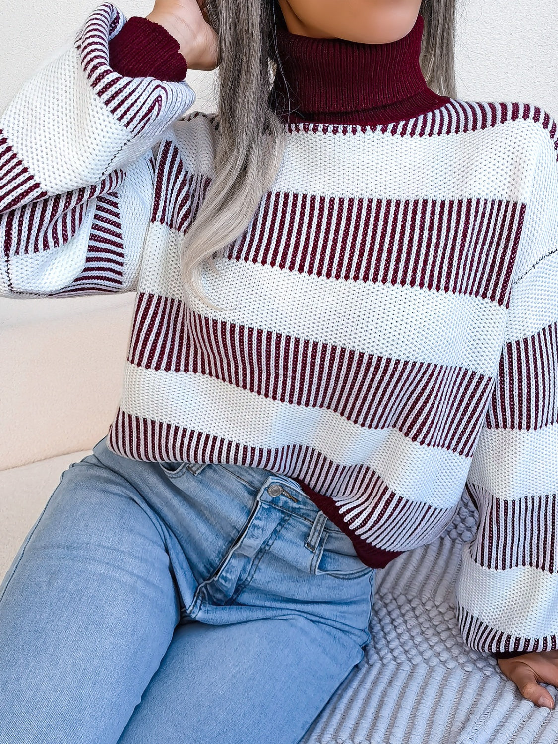 Striped Turtleneck Long Sleeve Sweater