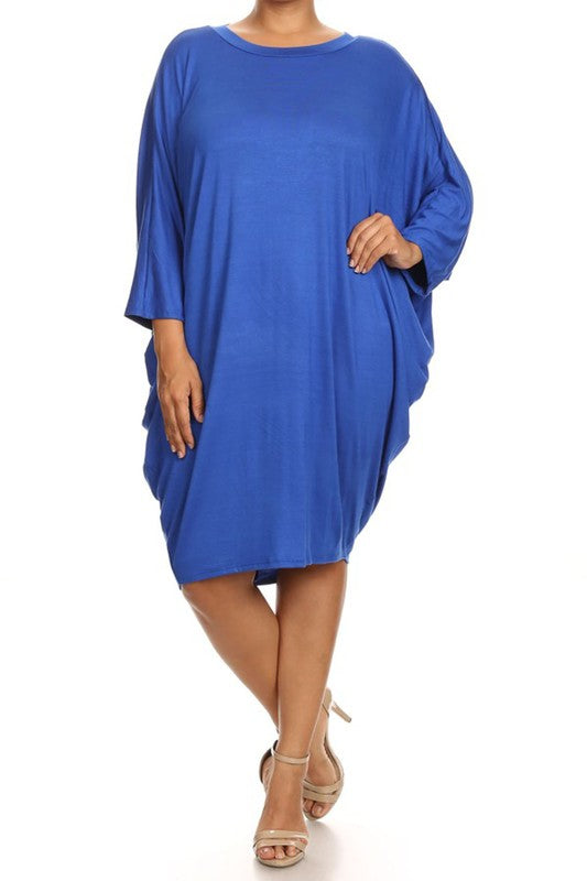 [PLUS] 3/4 Sleeve Dolman Dress | Royal Blue