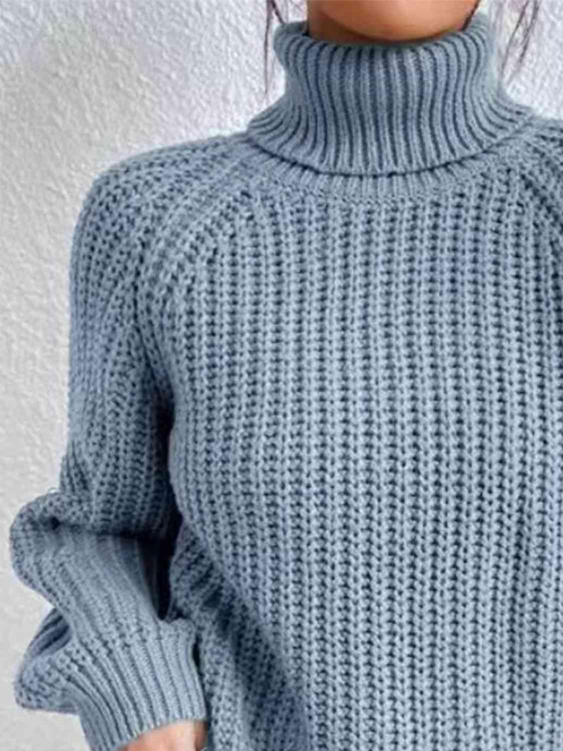 Turtleneck Rib-Knit Sweater | Misty Blue