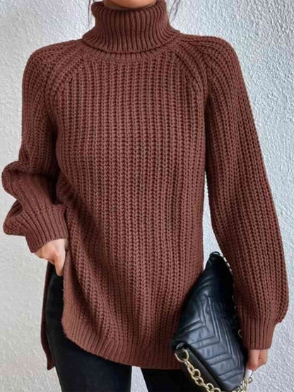 Turtleneck Rib-Knit Sweater | Burnt Umber