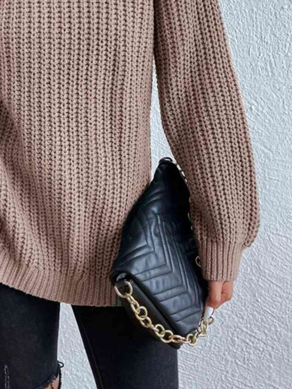 Turtleneck Rib-Knit Sweater | Khaki
