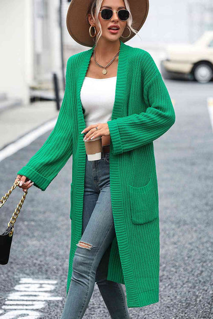 Dropped Shoulder Long Sleeve Cardigan | Mid Green