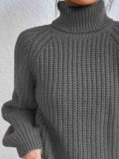 Turtleneck Rib-Knit Sweater | Charcoal