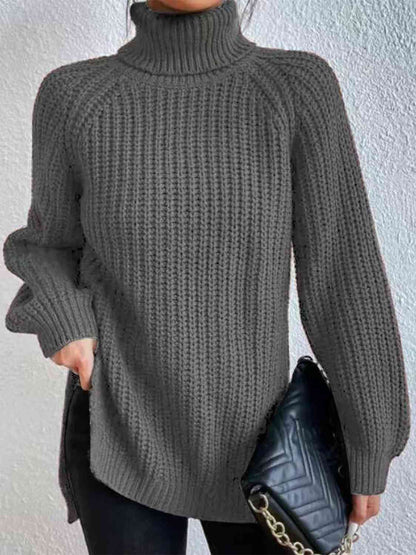Turtleneck Rib-Knit Sweater | Charcoal