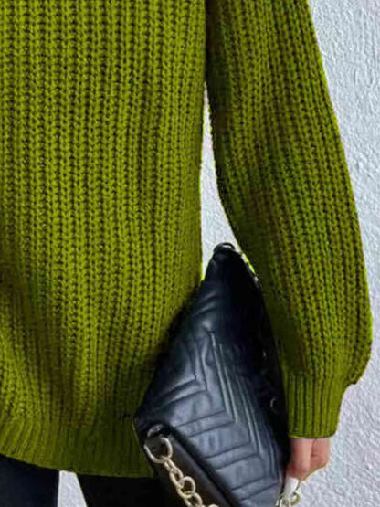 Turtleneck Rib-Knit Sweater | Matcha Green