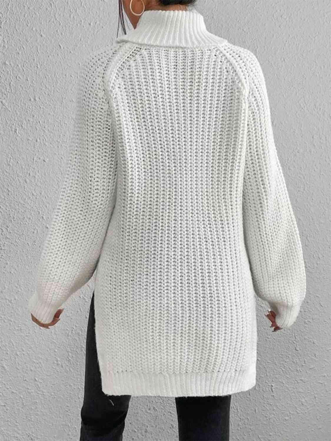 Turtleneck Rib-Knit Sweater | White