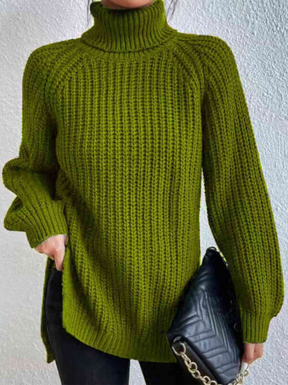 Turtleneck Rib-Knit Sweater | Matcha Green