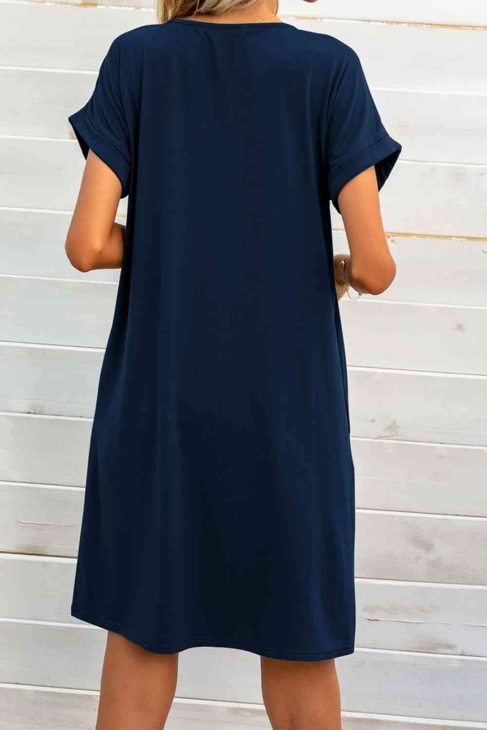 Short Sleeve Pocket Dress | Navy