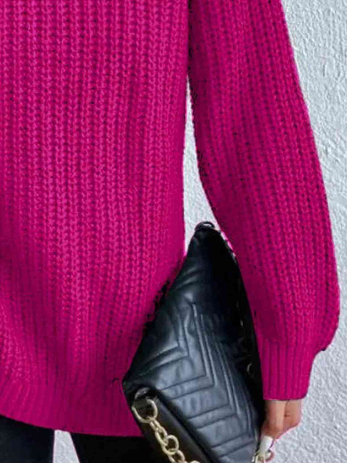 Turtleneck Rib-Knit Sweater | Deep Rose