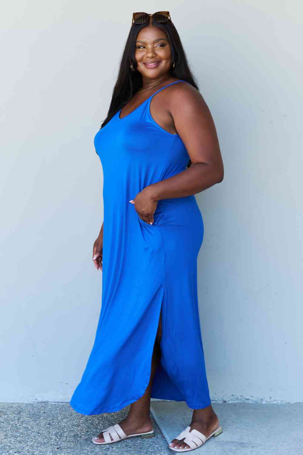 [PLUS] Cami Side Slit Maxi Dress | Royal Blue