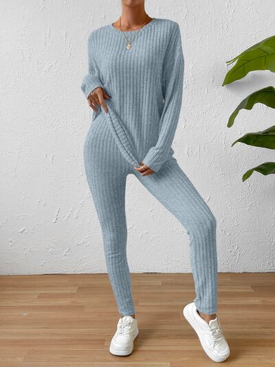 Ribbed Top and Pants Set | Misty Blue