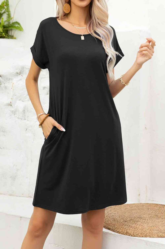 Short Sleeve Pocket Dress | Black