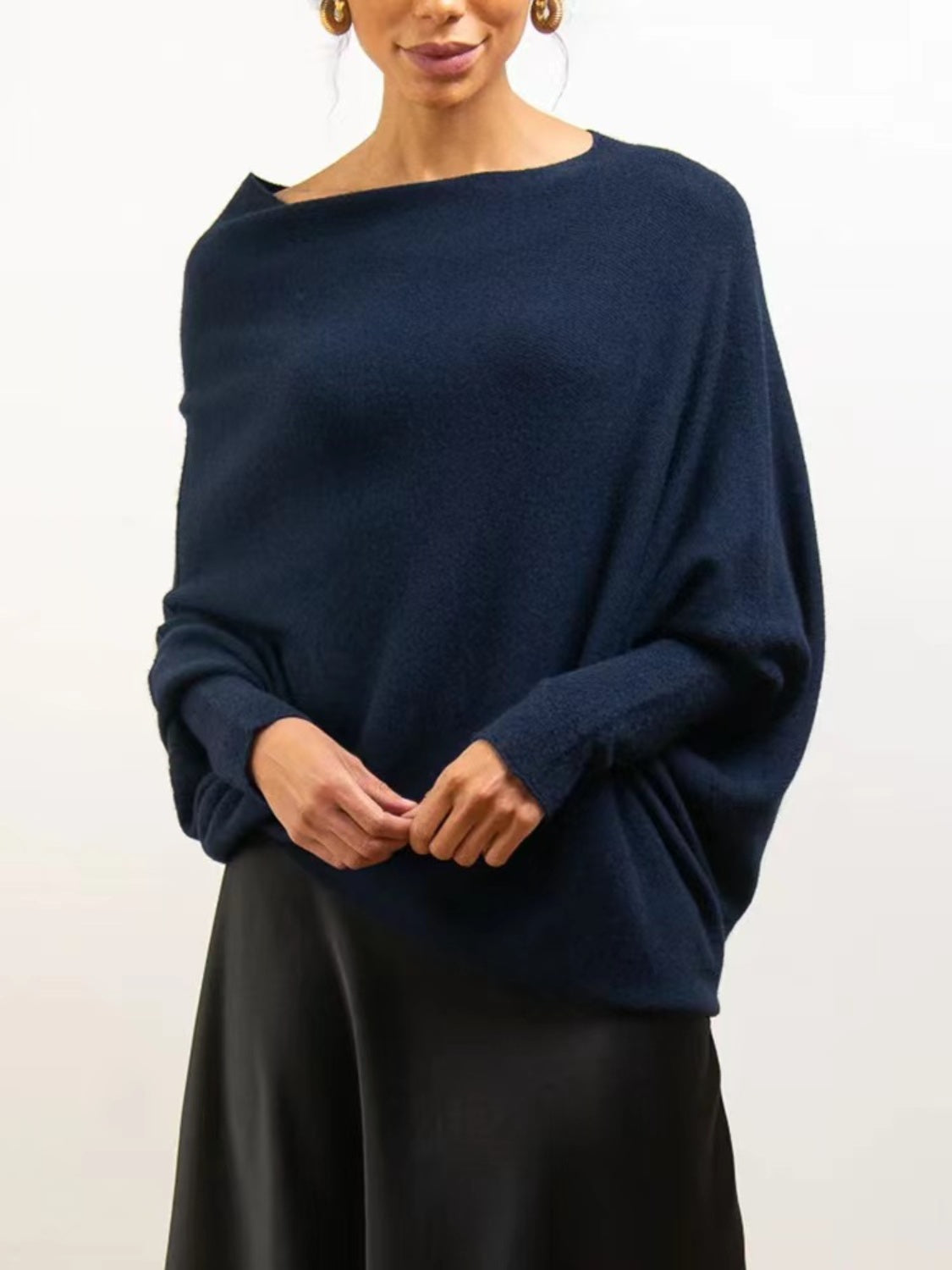 Full Size Boat Neck Batwing Sleeve Knit Top