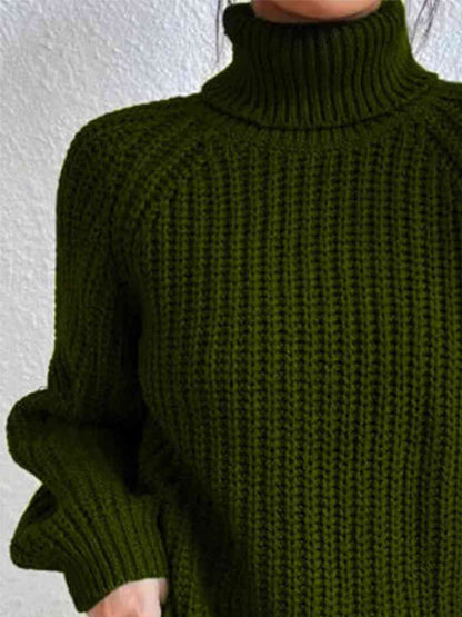 Turtleneck Rib-Knit Sweater | Army Green