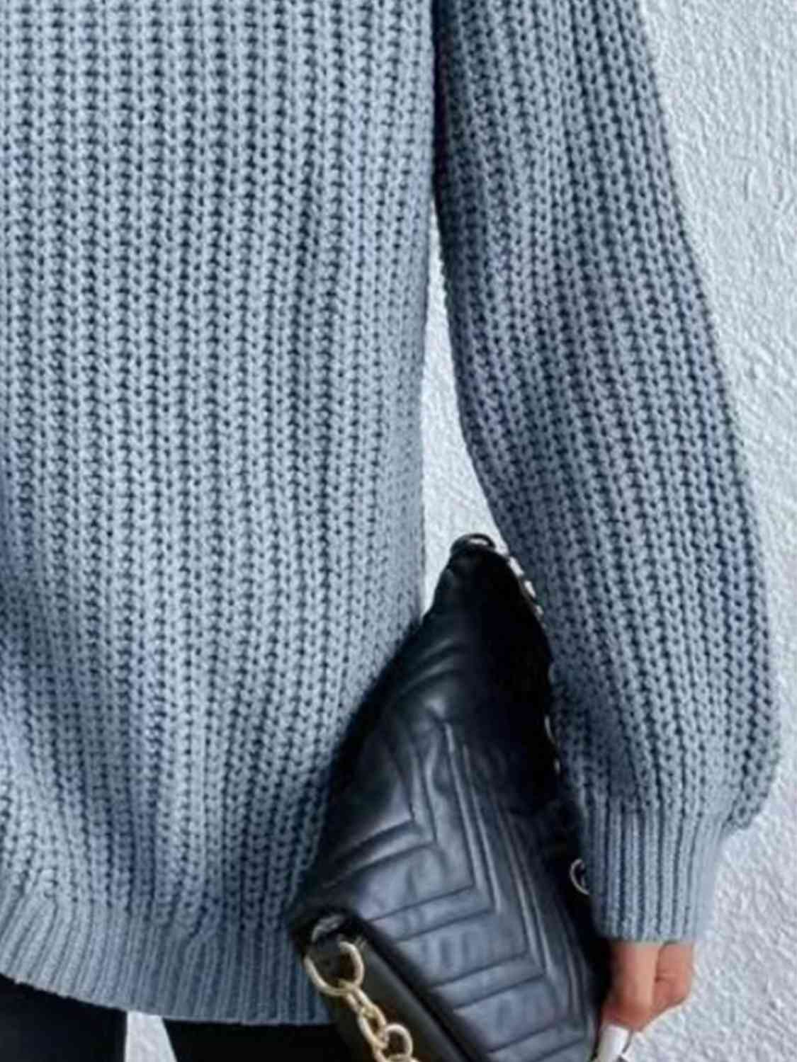 Turtleneck Rib-Knit Sweater | Misty Blue