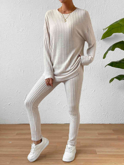 Ribbed Top and Pants Set | Ivory
