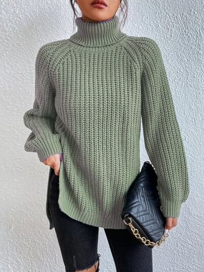 Turtleneck Rib-Knit Sweater | Sage